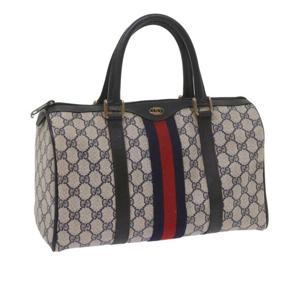 GUCCI GG Supreme Sherry Line Boston Bag Pvc Leather Red Navy - Picture 1 of 16